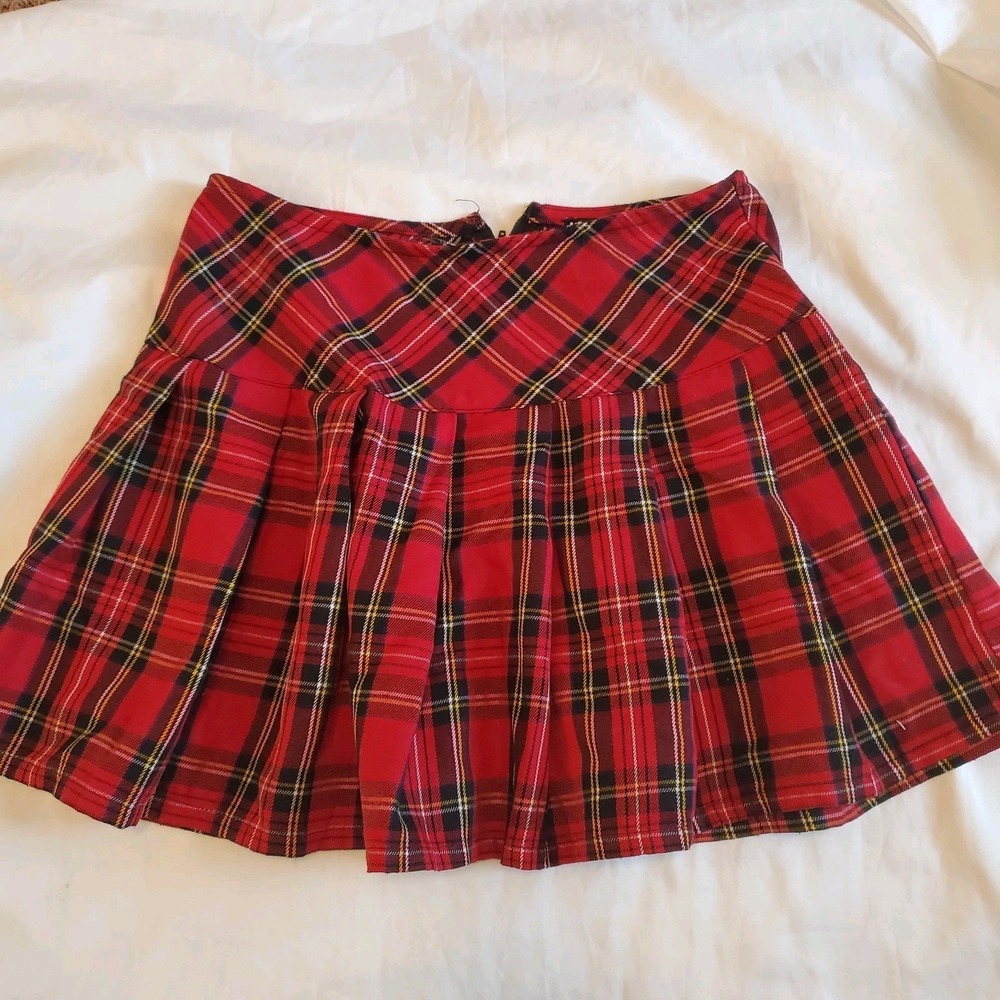 Hot Topic ROYAL BONES Red Plaid Pleated Skirt Medium Mall Goth Tripp Punk Grunge